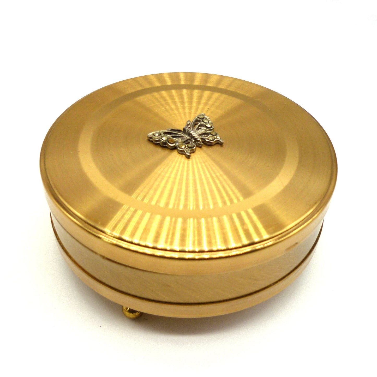 Margaret Rose Gold Tone Trinket Box with Marcasite Set Butterfly Motif to Lid