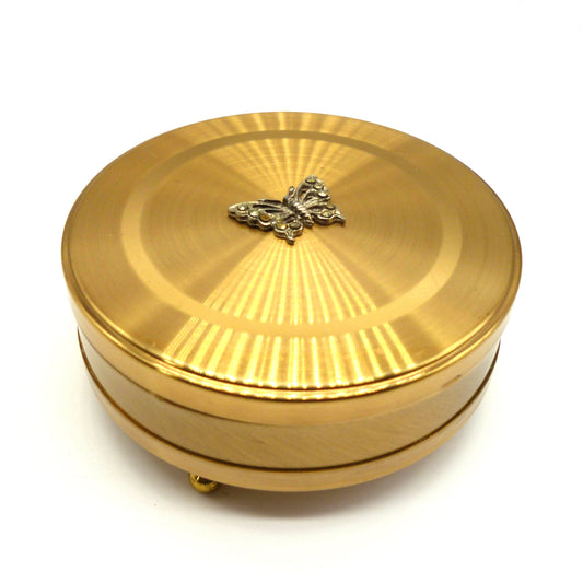 Margaret Rose Gold Tone Trinket Box with Marcasite Set Butterfly Motif to Lid