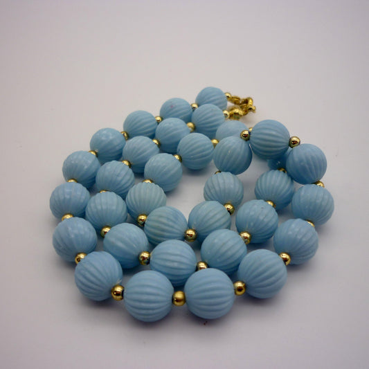 Vintage Pale Blue Plastic Bead Necklace