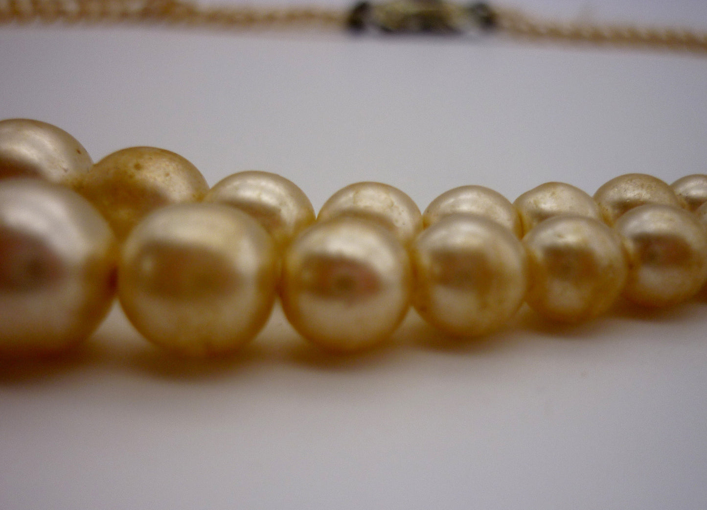 Vintage Double Strand Costume Pearls with Diamante and Emerald Cut Rhinestone Clasp