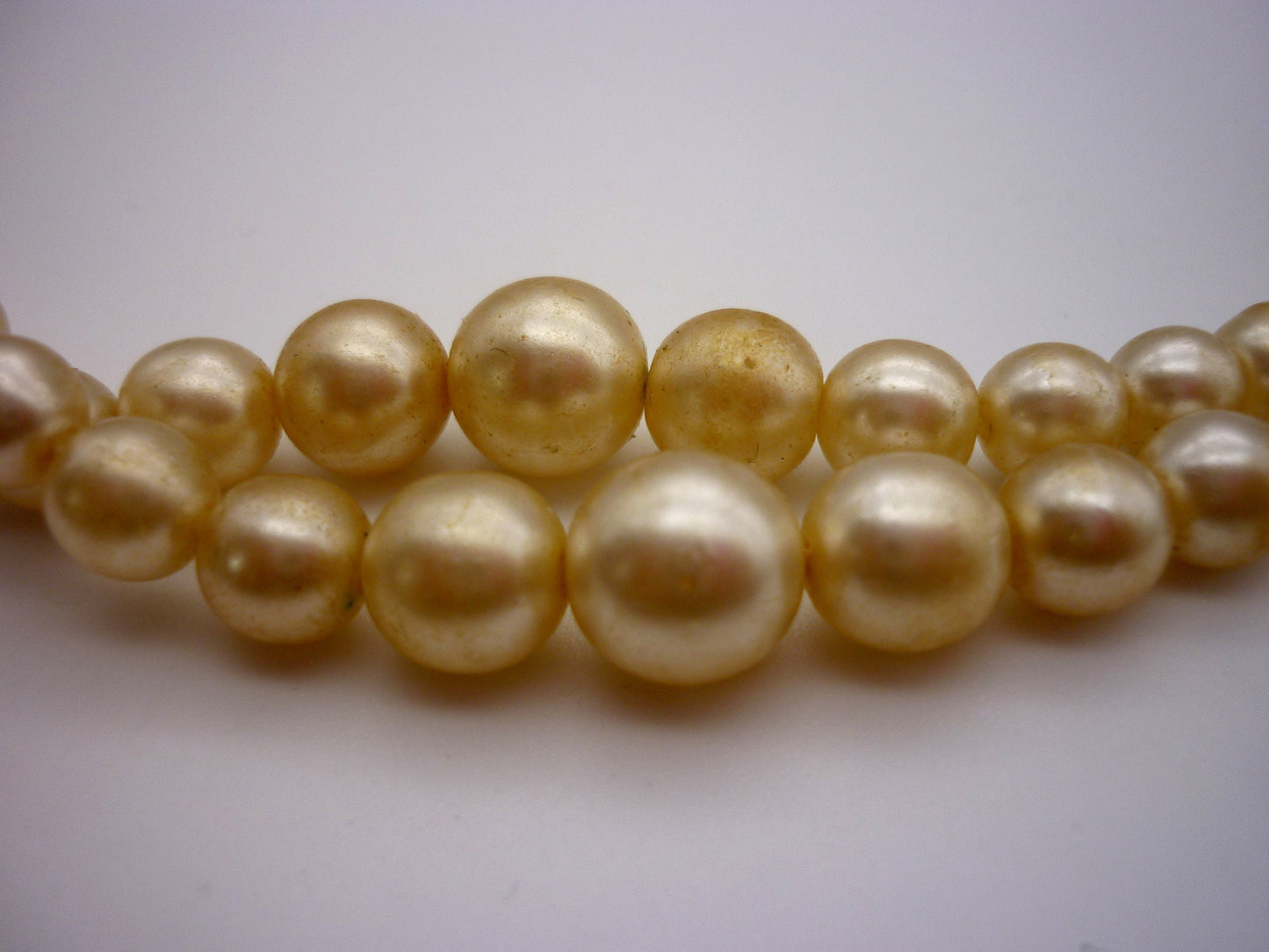 Vintage Double Strand Costume Pearls with Diamante and Emerald Cut Rhinestone Clasp