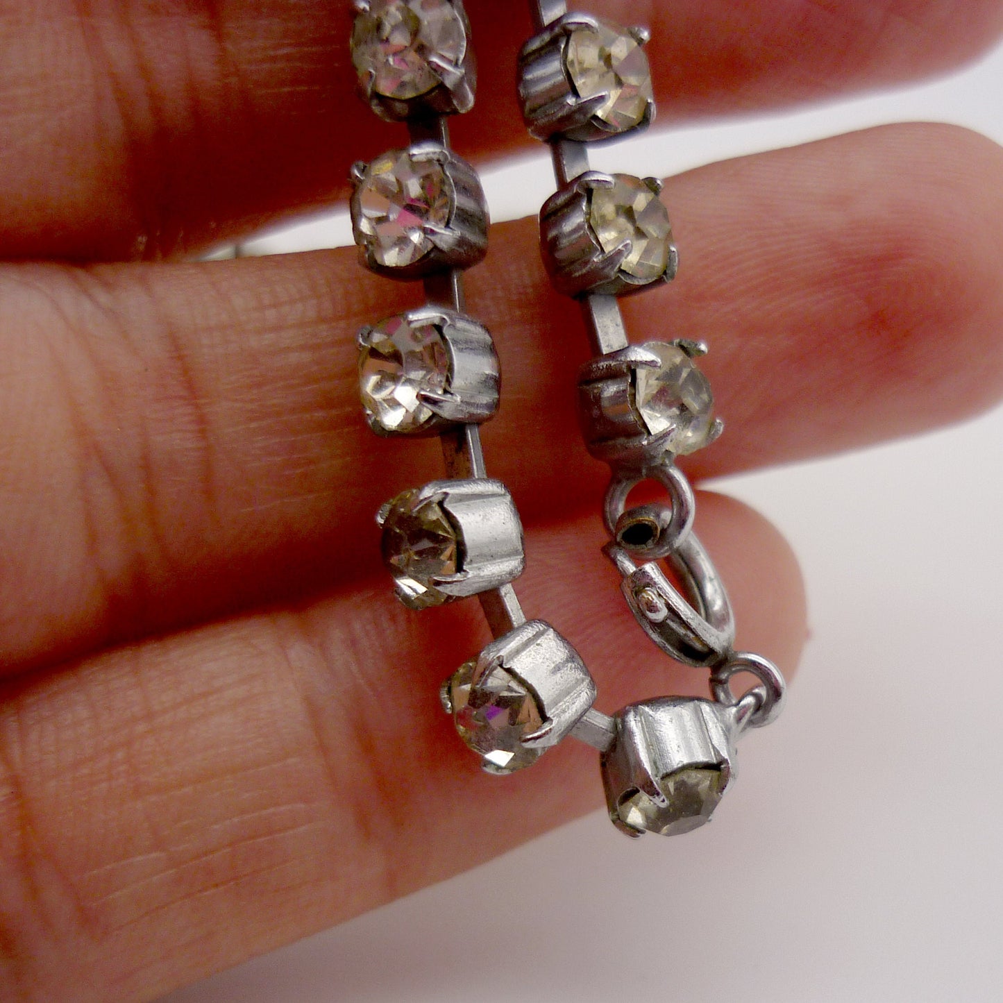Vintage Diamante Drop  Necklace, Foil Backed Rhinestone and Silver Tone Fifties Jewellery