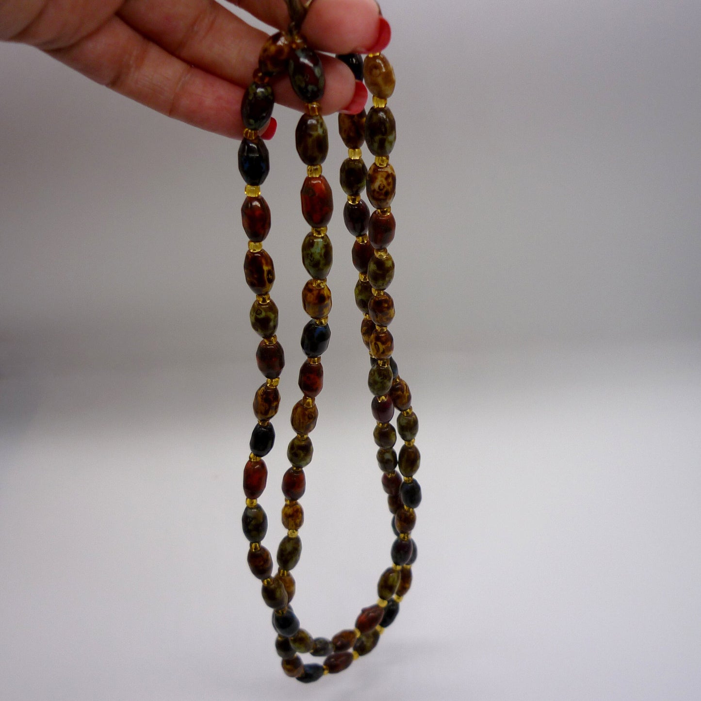 Multicoloured Marbled Bead Double Strand Necklace