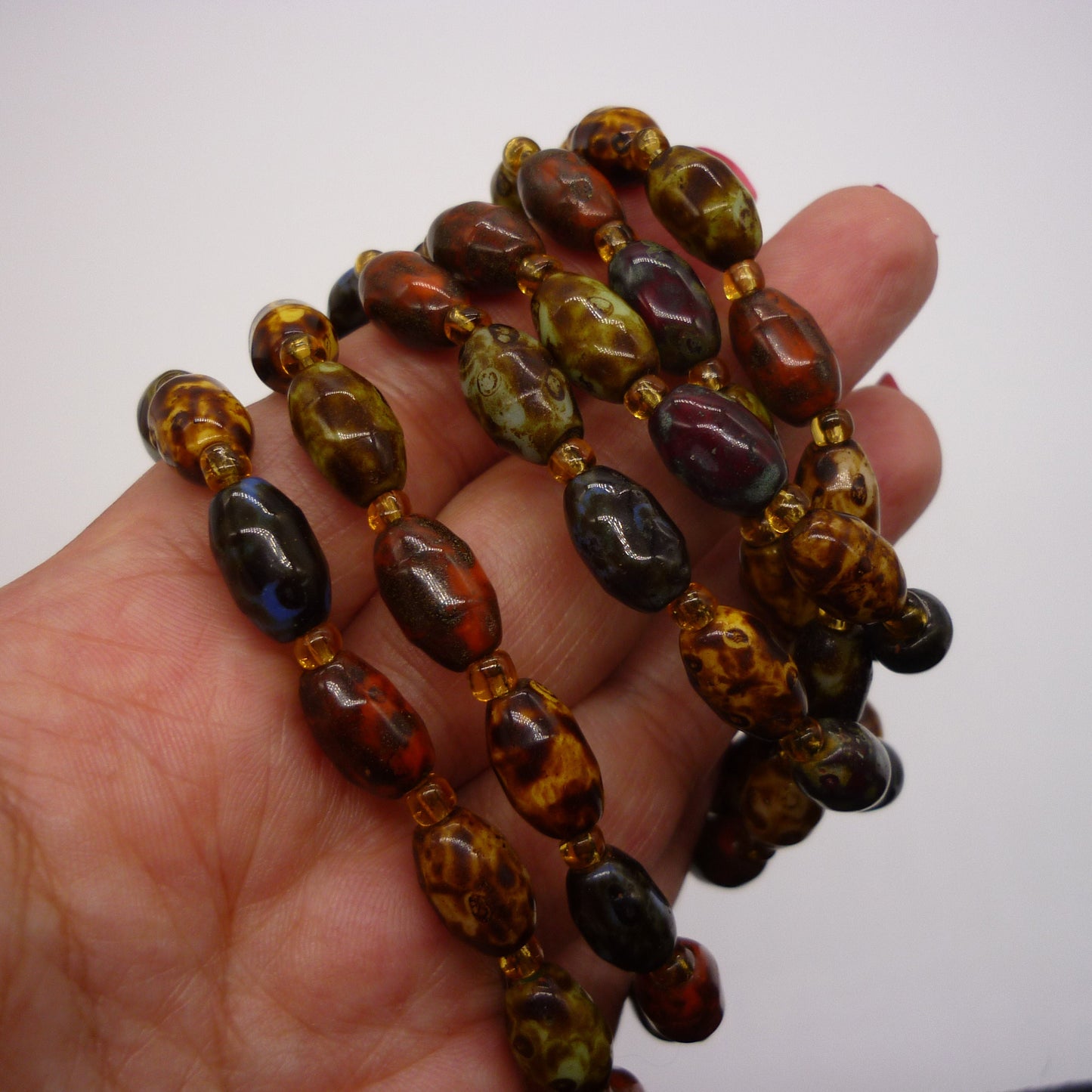 Multicoloured Marbled Bead Double Strand Necklace