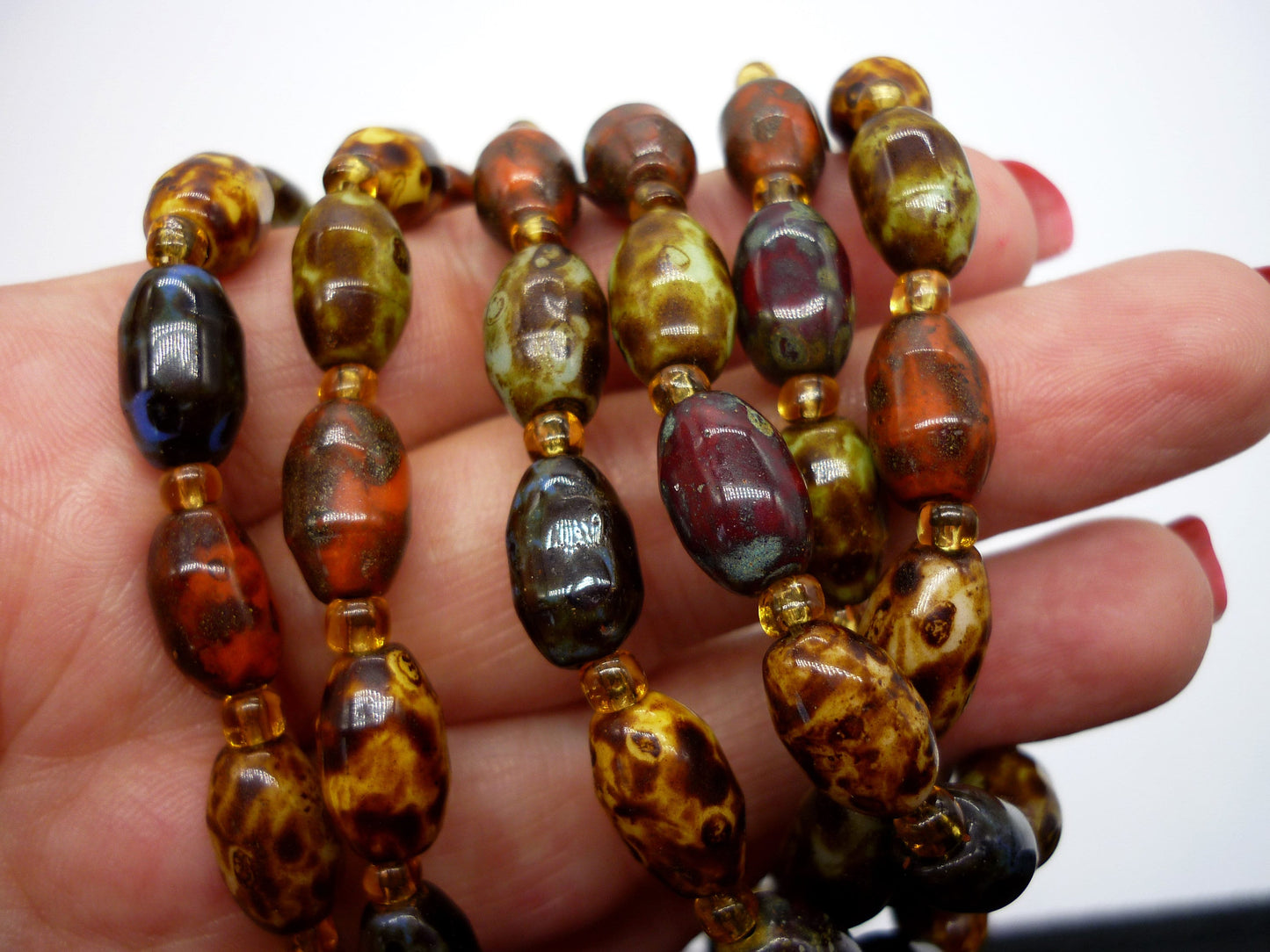 Multicoloured Marbled Bead Double Strand Necklace