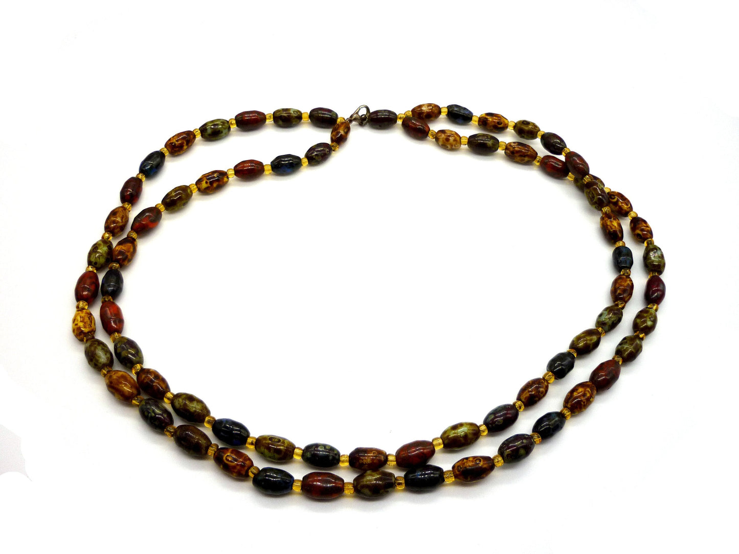 Multicoloured Marbled Bead Double Strand Necklace