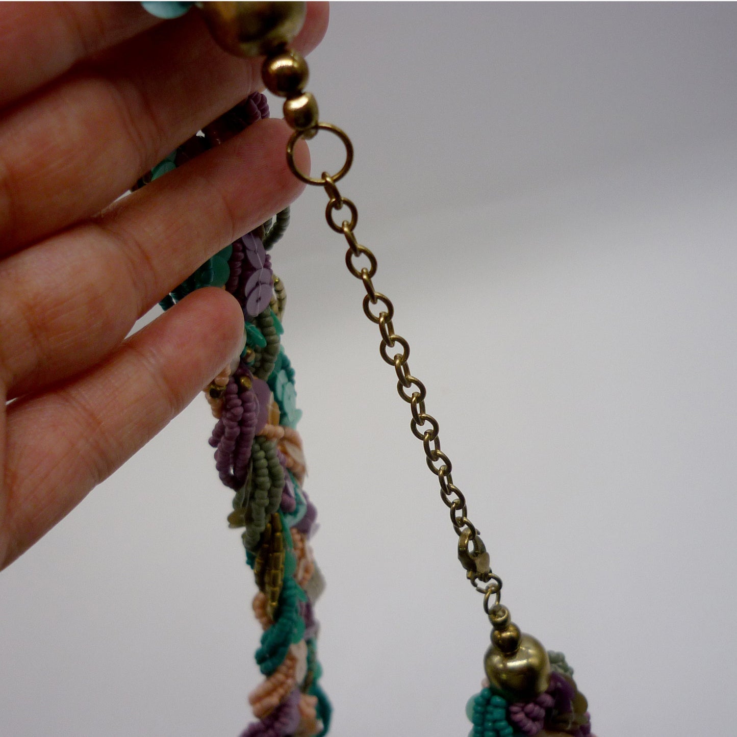 Colourful  Woven Bead and Sequin Statement Necklace