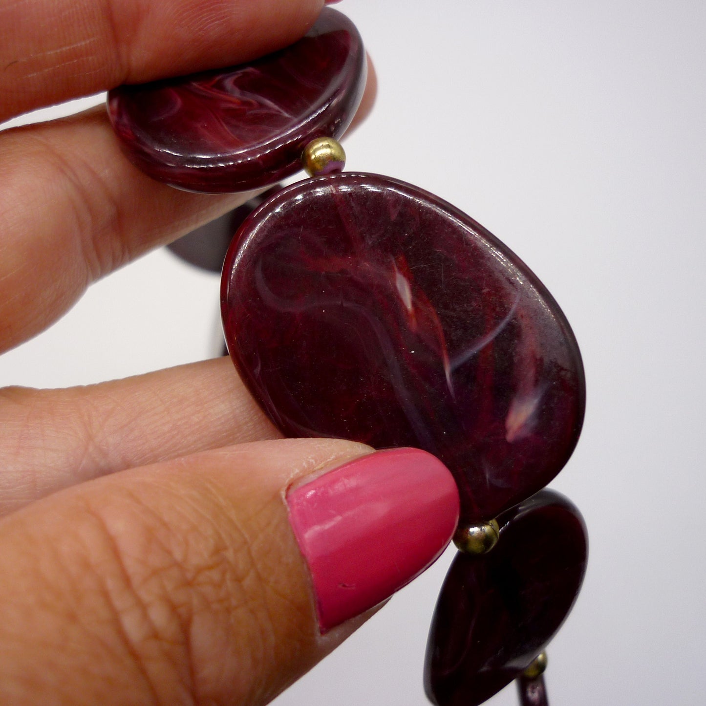 Marbled Flat Oval Plastic Beaded Necklace