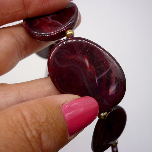 Marbled Flat Oval Plastic Beaded Necklace