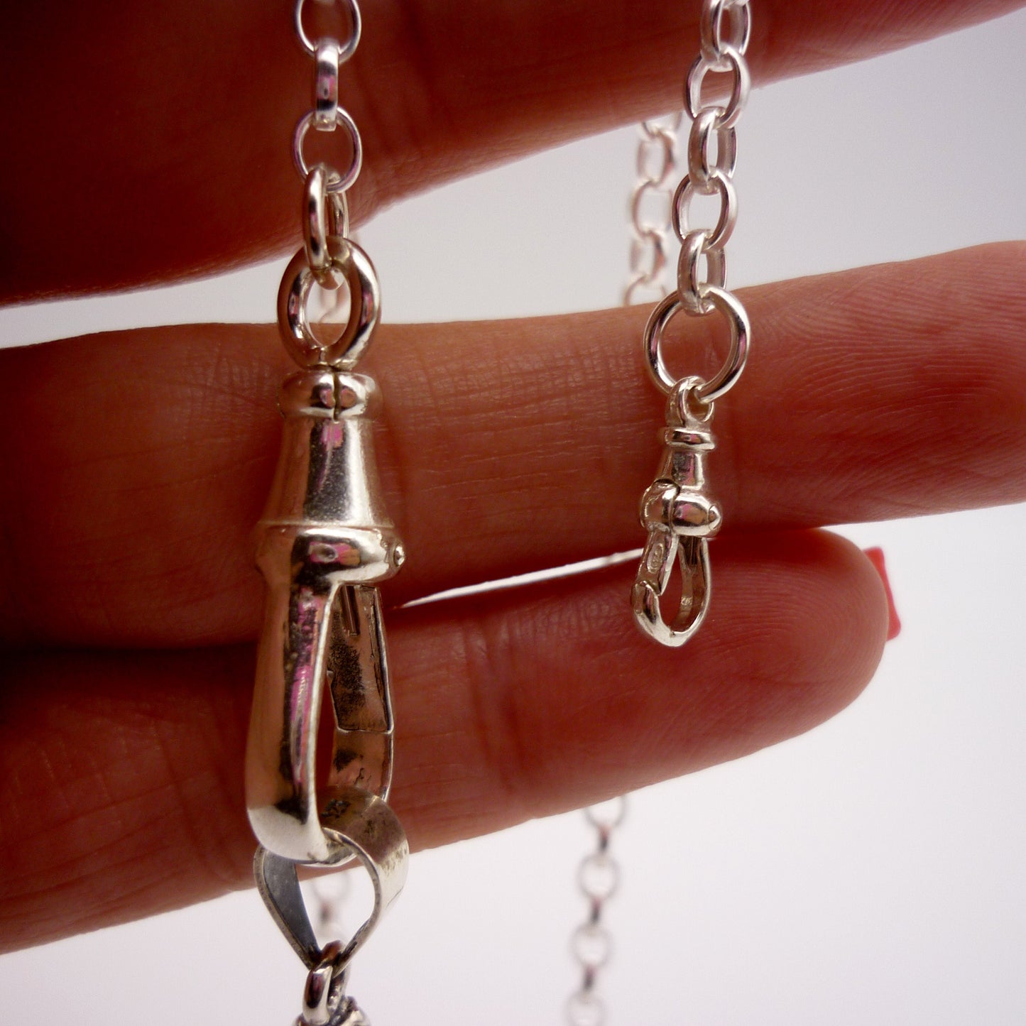 Vintage Silver & Amber Pendant on Recycled Sterling Belcher Chain with Albert Clasp Charm Holder