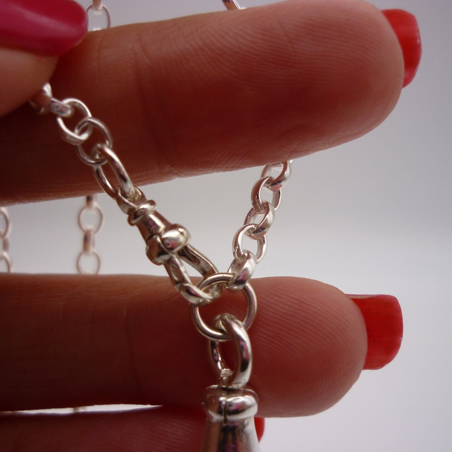 Vintage Silver & Amber Pendant on Recycled Sterling Belcher Chain with Albert Clasp Charm Holder