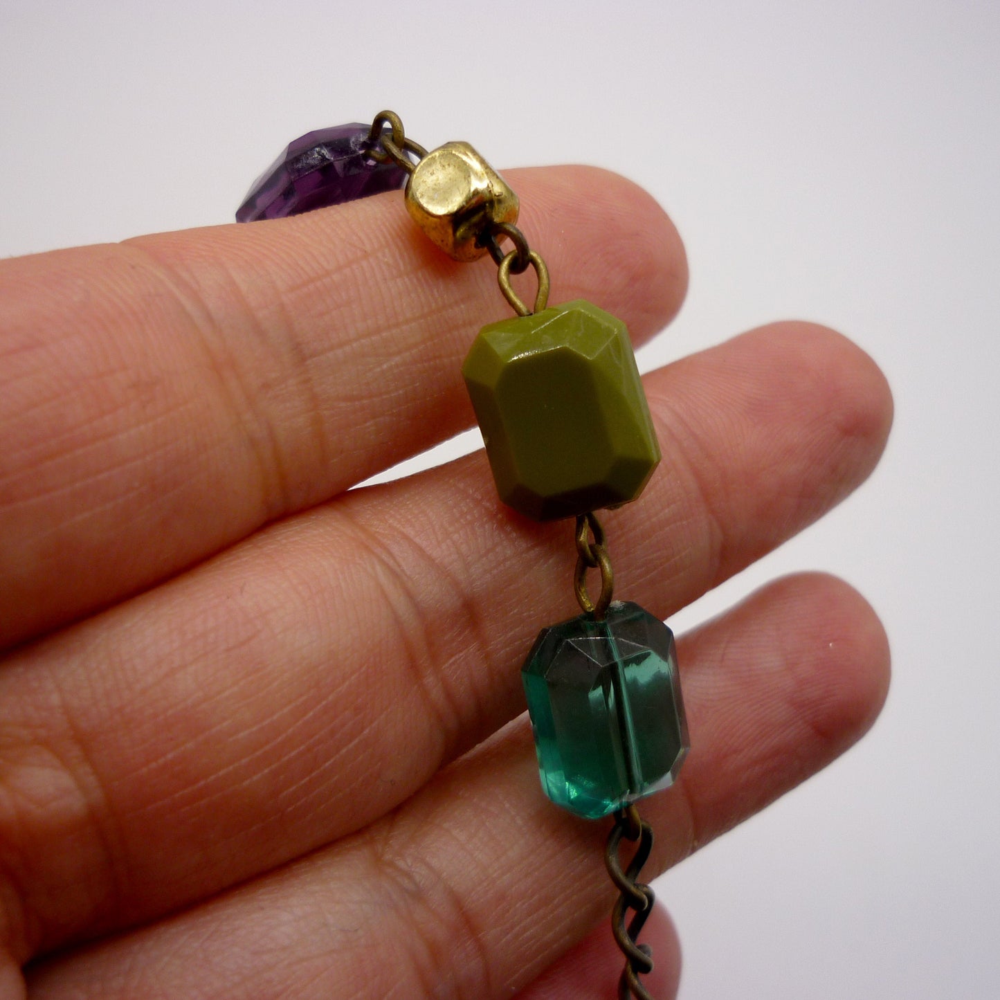 Long Chain Necklace with Colourful Emerald Cut Beads