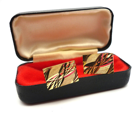 Vintage Diamond Cut Gold Tone Cufflinks in Presentation Box