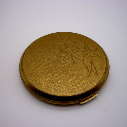 Vintage Stratton Powder Compact with Floral Design, Gold Pocket Mirror with Original Sifter