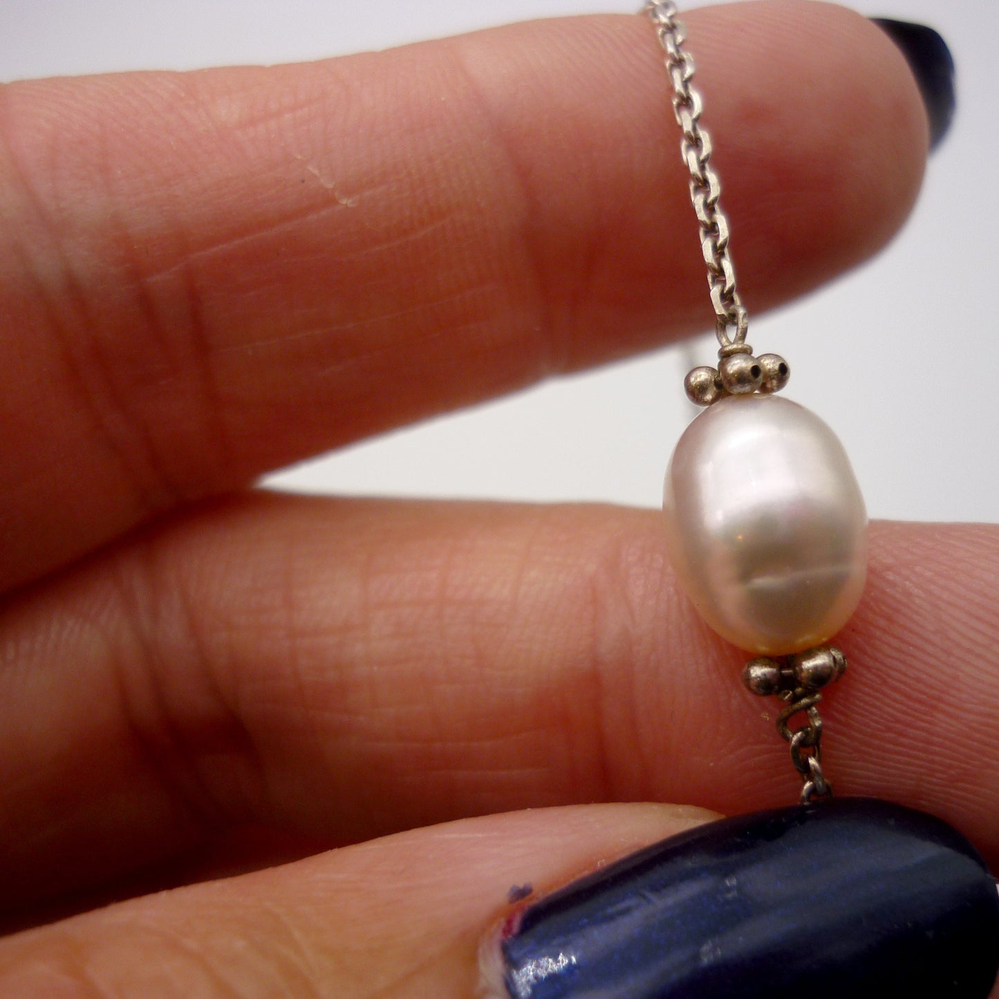 Silver & Pearl Satellite Chain Necklace and Bracelet Set