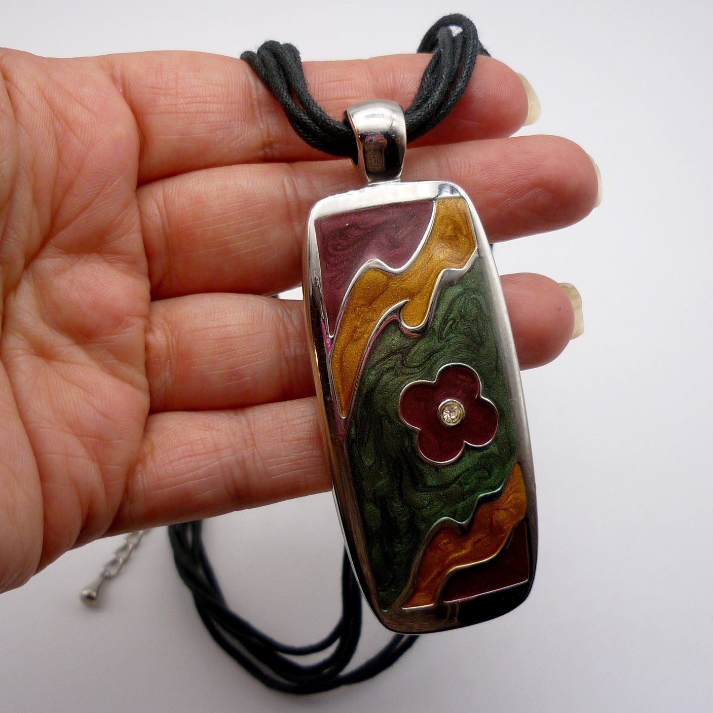 Matching Large Rectangle Floral Pendant and Earrings in Autumnal Colours