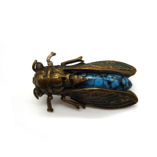 Antique Cicada Brooch, Turquoise Insect Pin