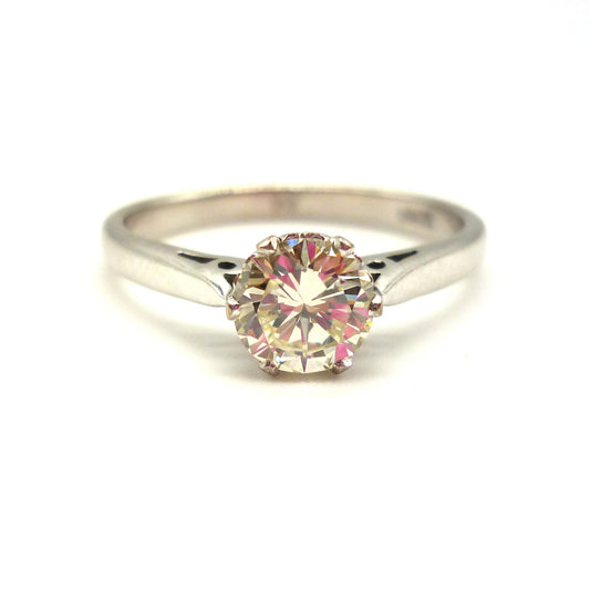 Vintage Brilliant Cut Diamond Solitaire in 18k White Gold, Traditional Engagement Ring Size 6.75