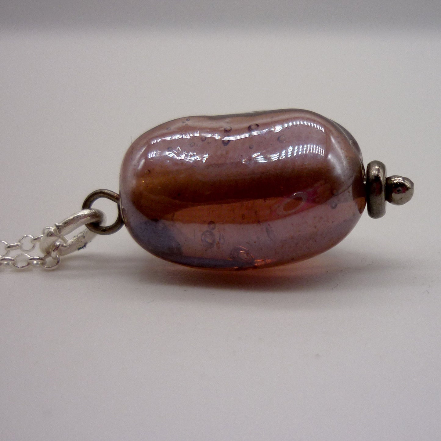 Vintage Purple Glass Bead Pendant on Thin Silver Belcher Chain