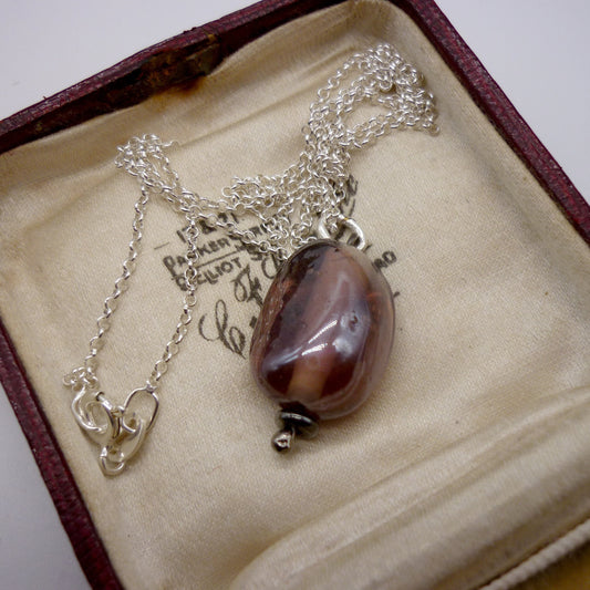 Vintage Purple Glass Bead Pendant on Thin Silver Belcher Chain