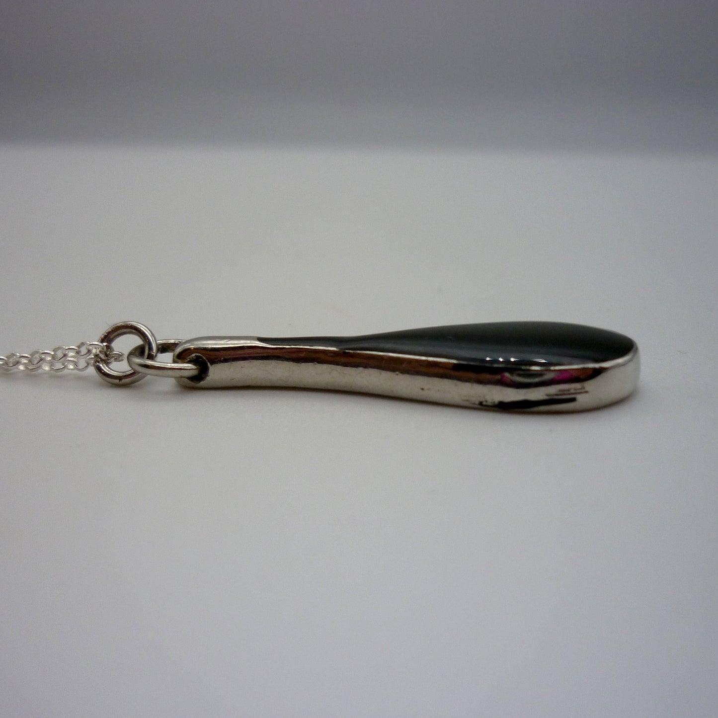 Vintage Black Teardrop Pendant on Dainty Silver Chain
