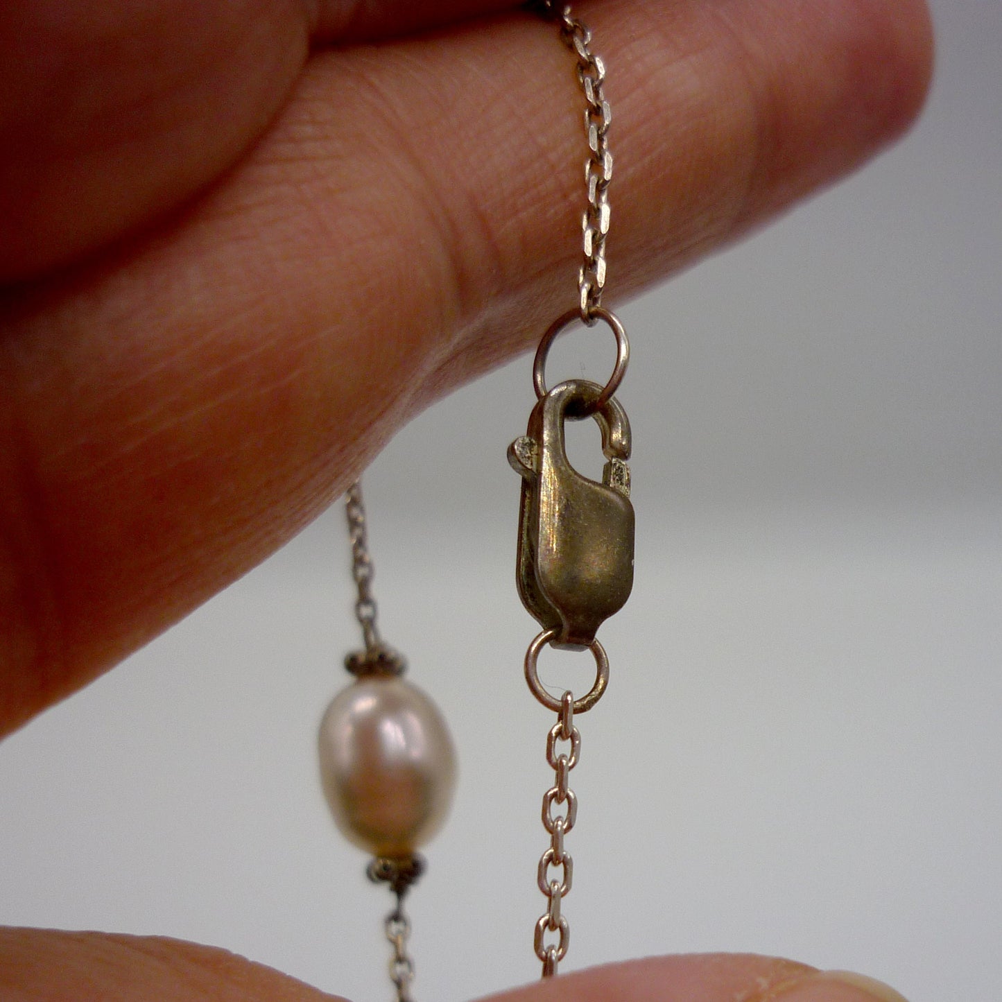 Silver & Pearl Satellite Chain Necklace and Bracelet Set