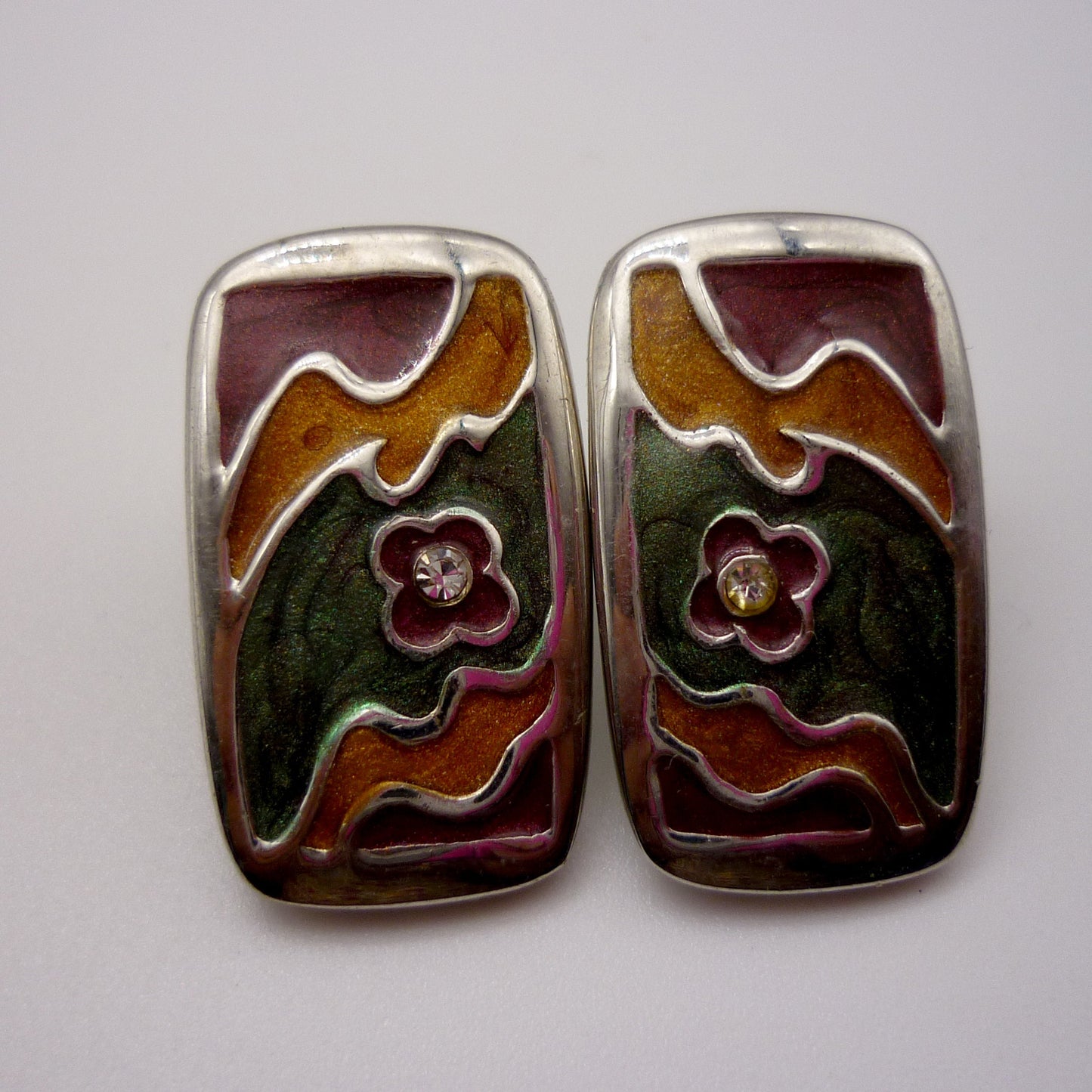Matching Large Rectangle Floral Pendant and Earrings in Autumnal Colours