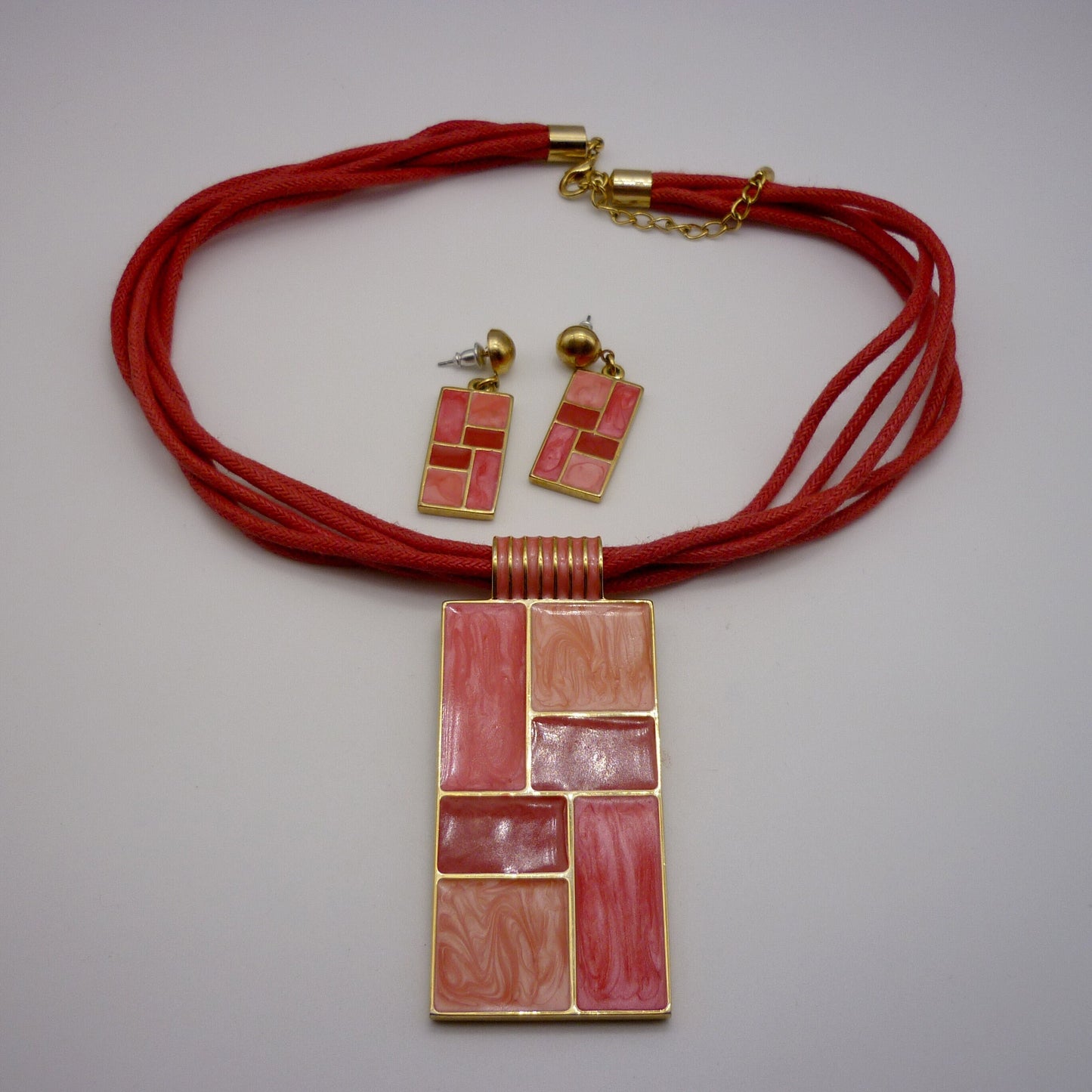Geometric Gold Tone Pendant Necklace & Earring Set