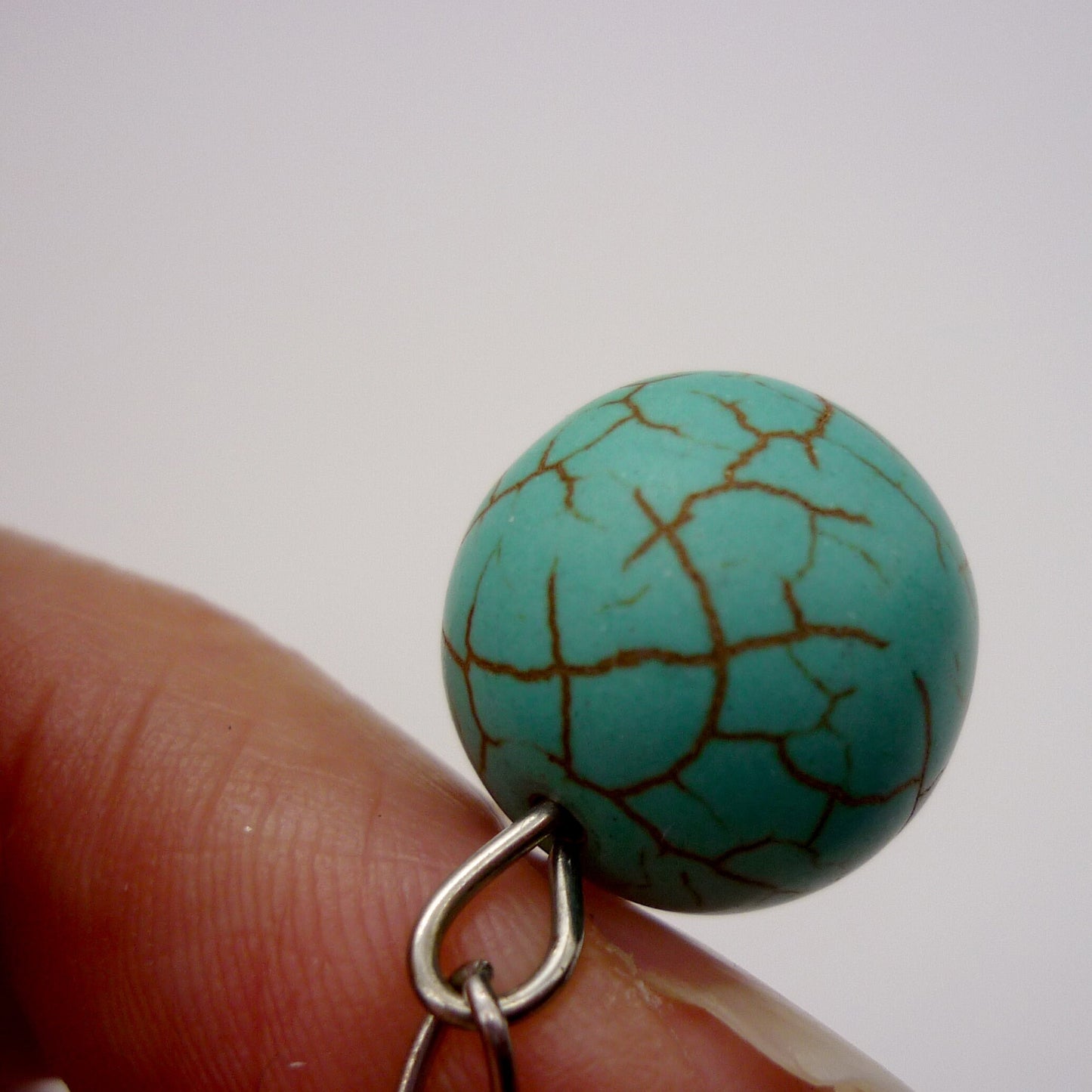 Vintage Costume Turquoise Beaded Pendant on Dainty Silver Belcher Chain