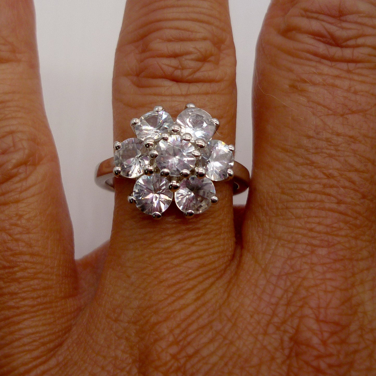 Simulated Diamond Flower Ring Size 6.75