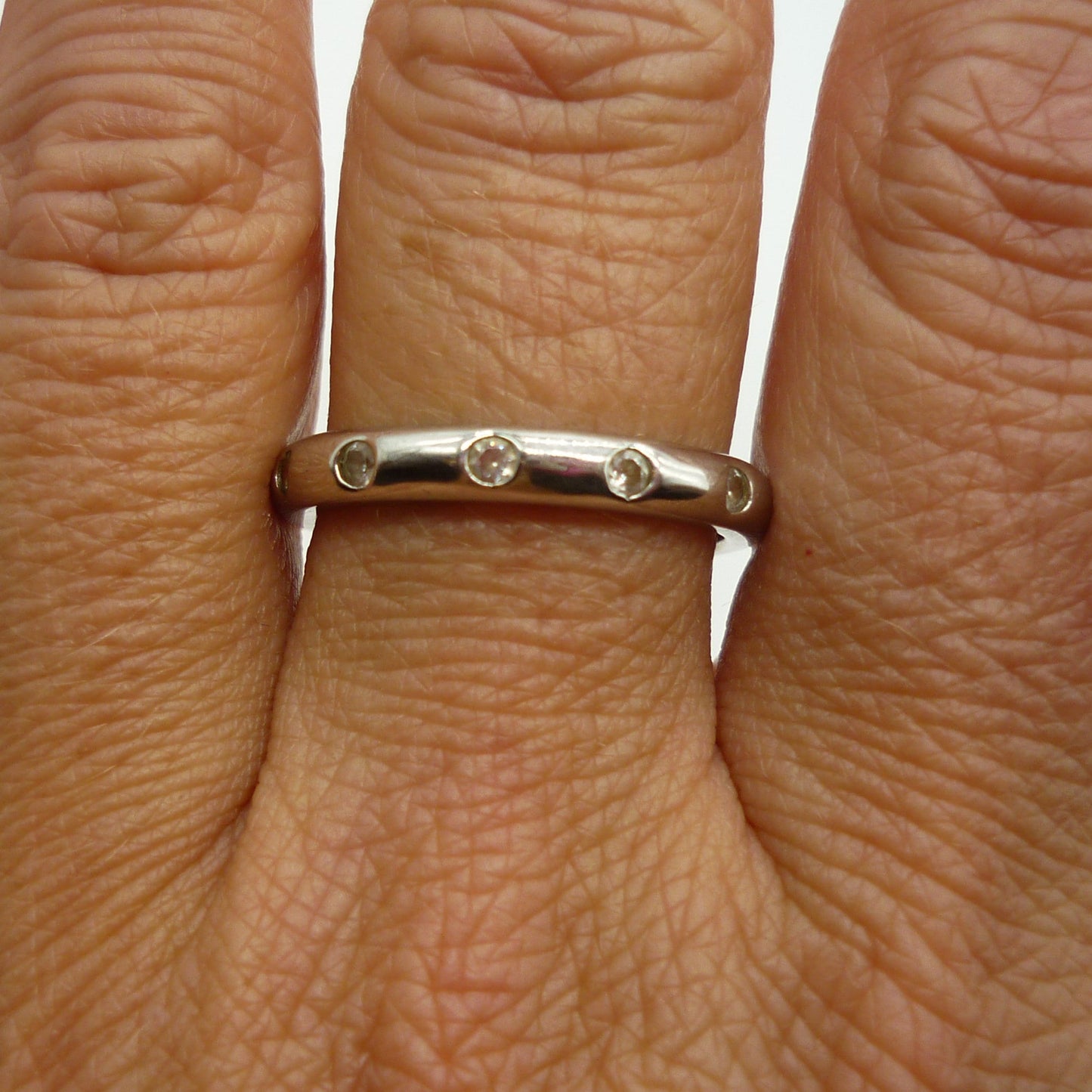 Size 7.25  Silver Band Gypsy Set with Simulated Diamonds