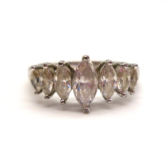 Size 6.5 Silver Band Set with Marquise Cut Simulated Diamonds