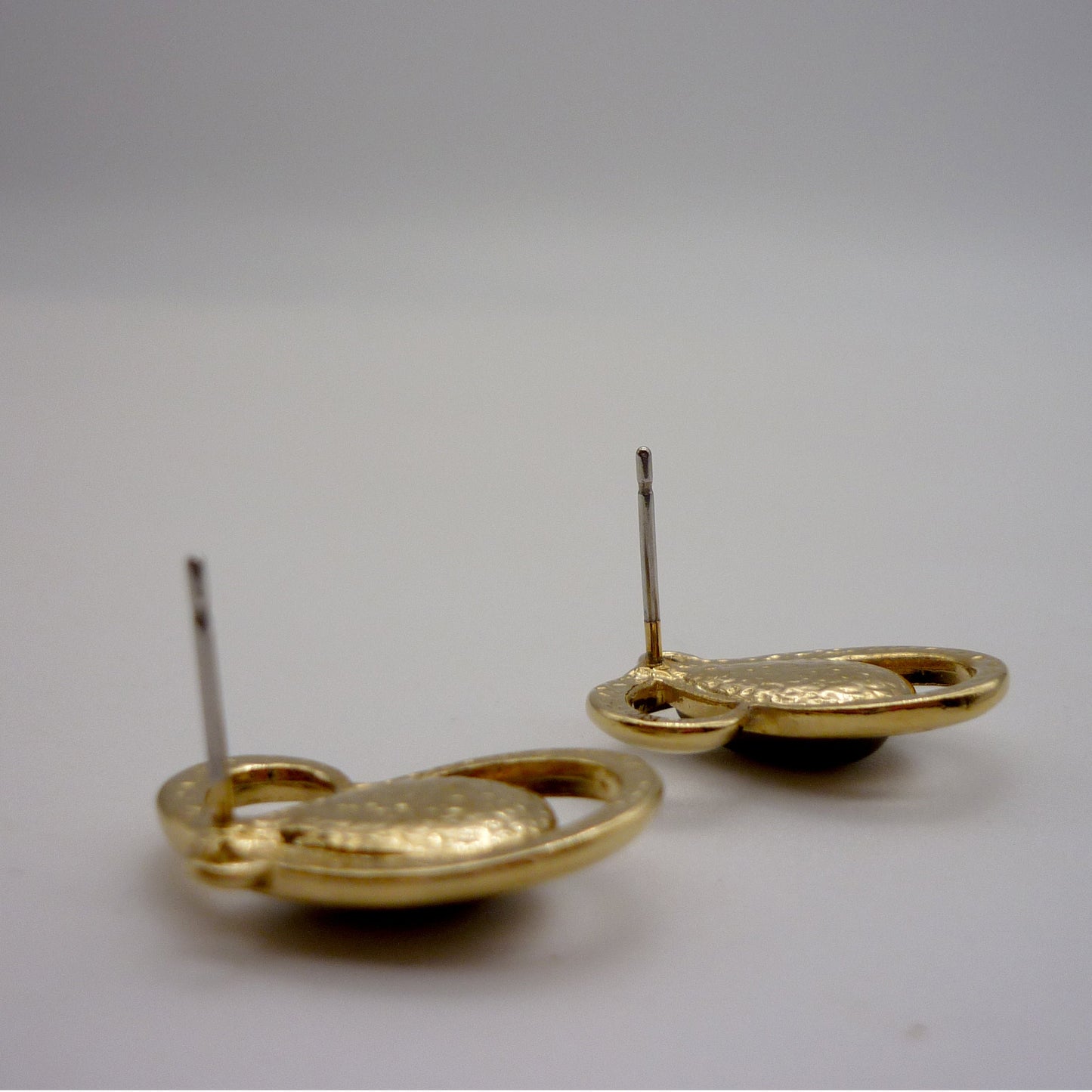 Gold Tone Vintage Costume Earrings with Iridescent Teardrop Centre