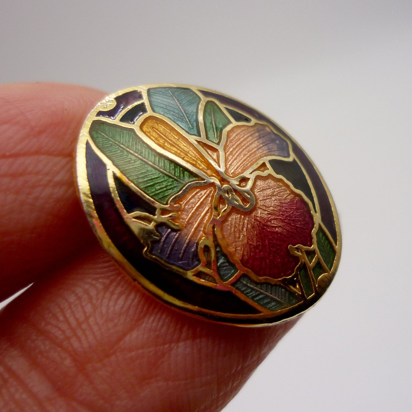 Vintage Cloisonne Enamel Iris Earrings