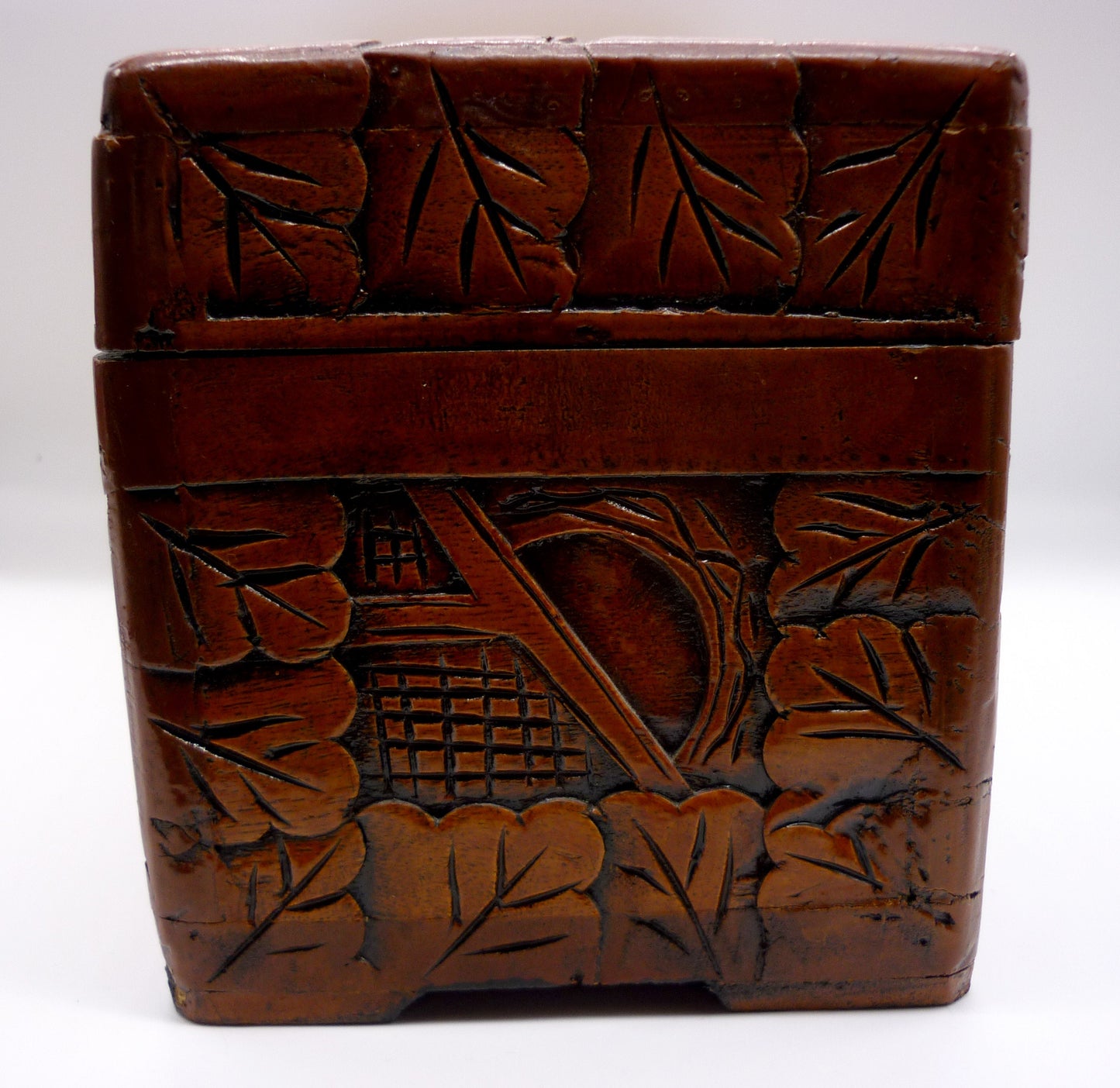 Antique Hand Carved Camphor Wooden Box: Asian Trinket Jewelry Case