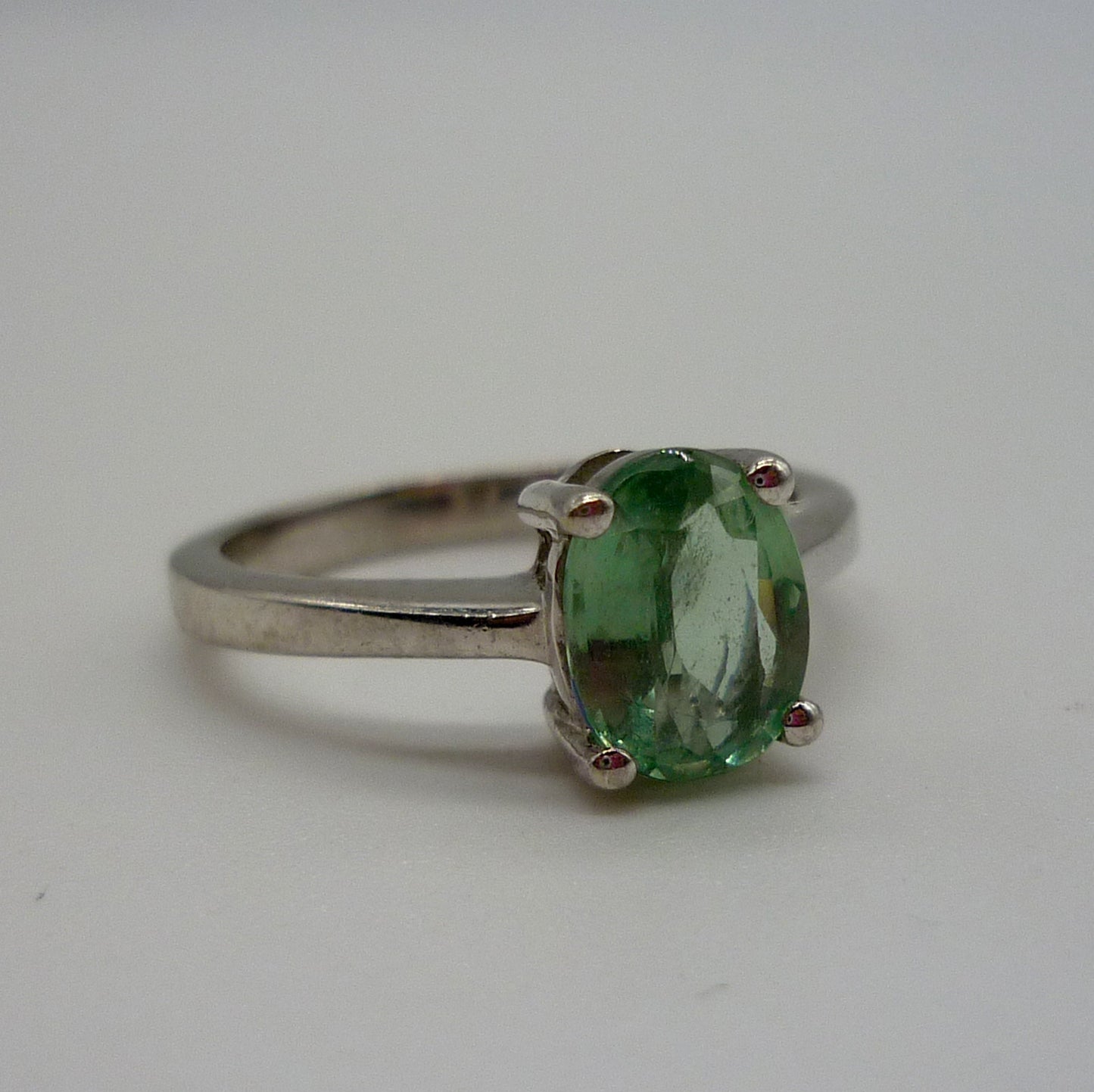 Silver Ring Set With Green Gemstone Size 4.75