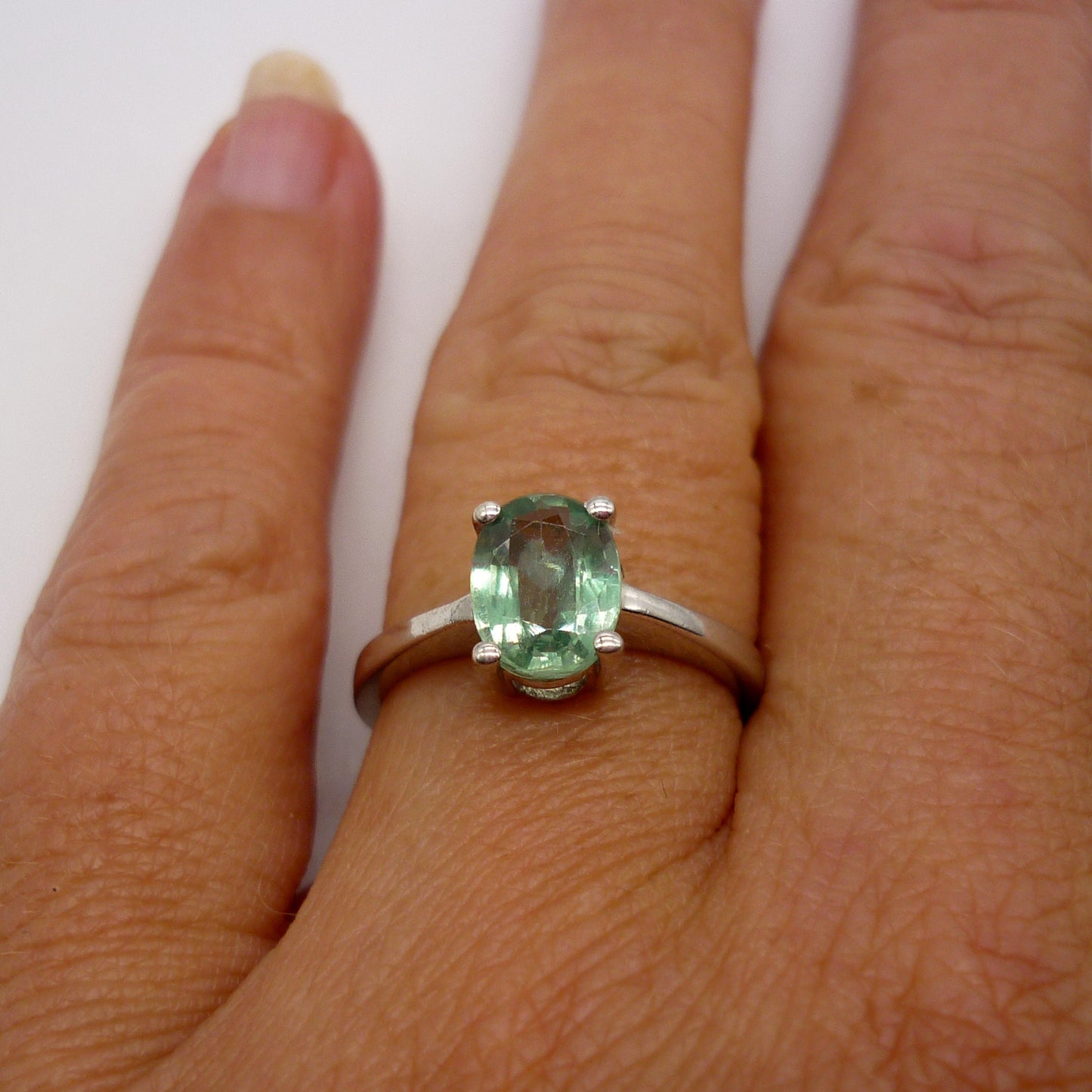 Silver Ring Set With Green Gemstone Size 4.75