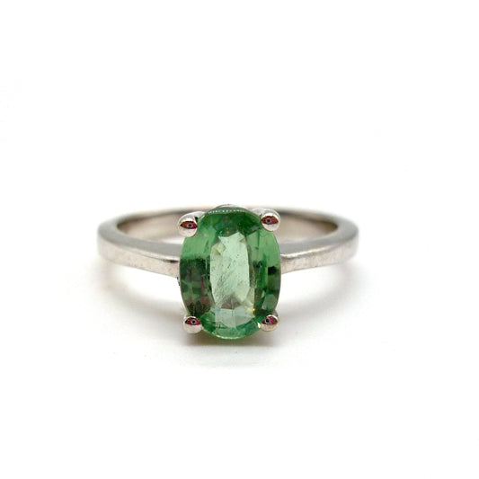 Silver Ring Set With Green Gemstone Size 4.75