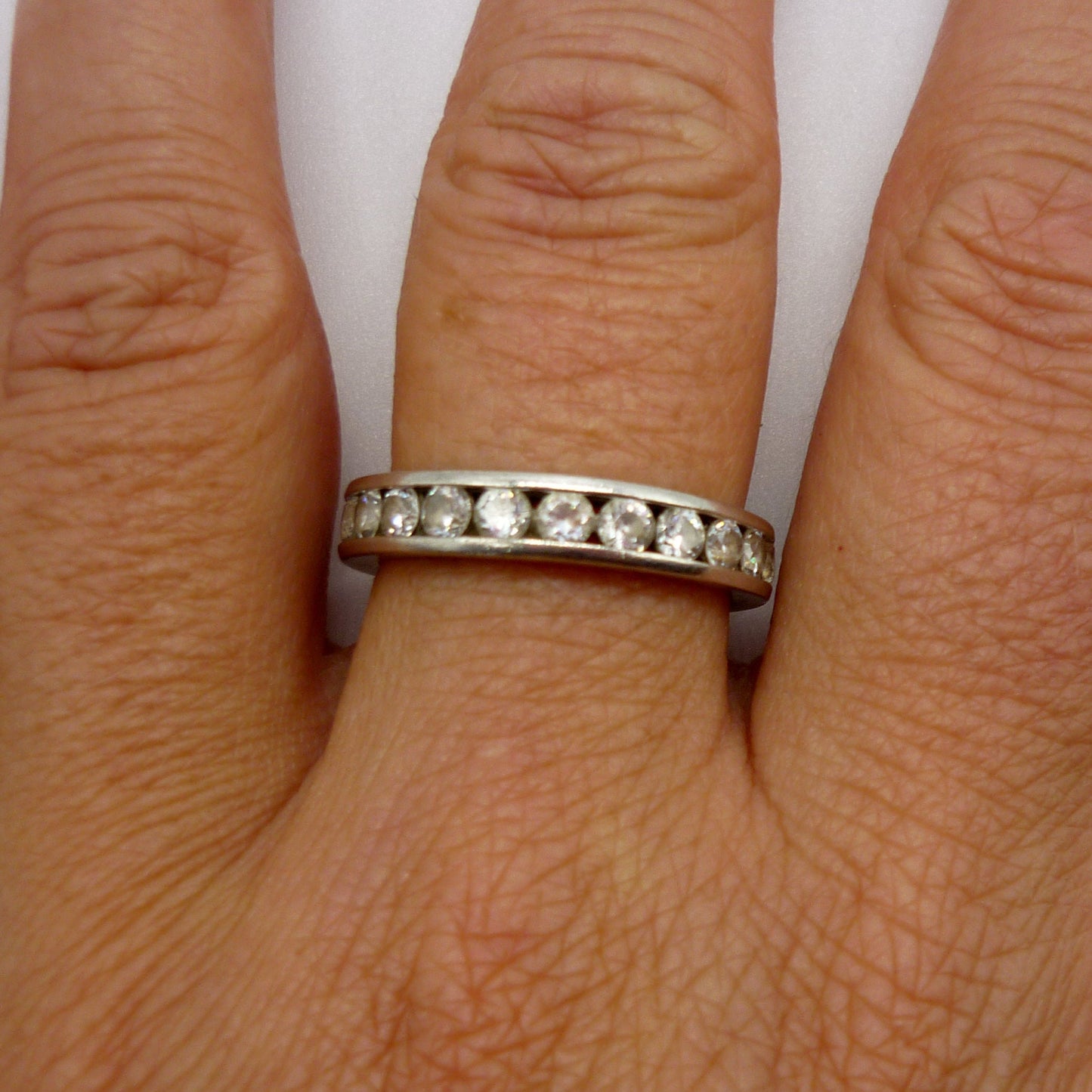 Silver and CZ Stacking Band Size 7.25