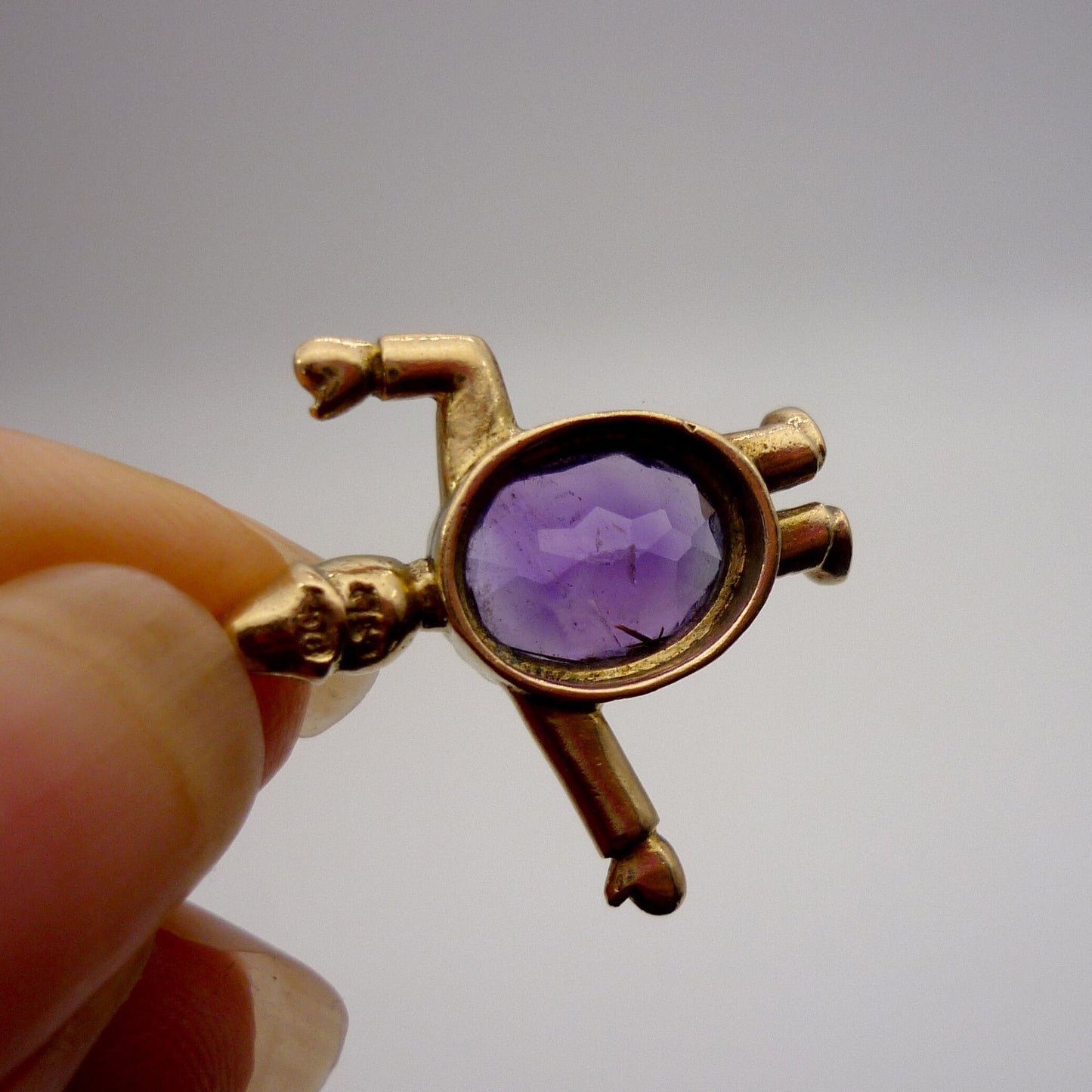 Antique 9k Gold Amethyst Policeman Charm Necklace