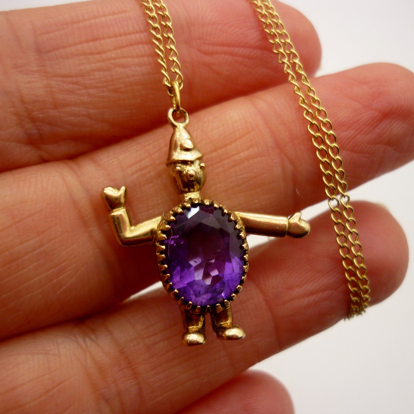 Antique 9k Gold Amethyst Policeman Charm Necklace