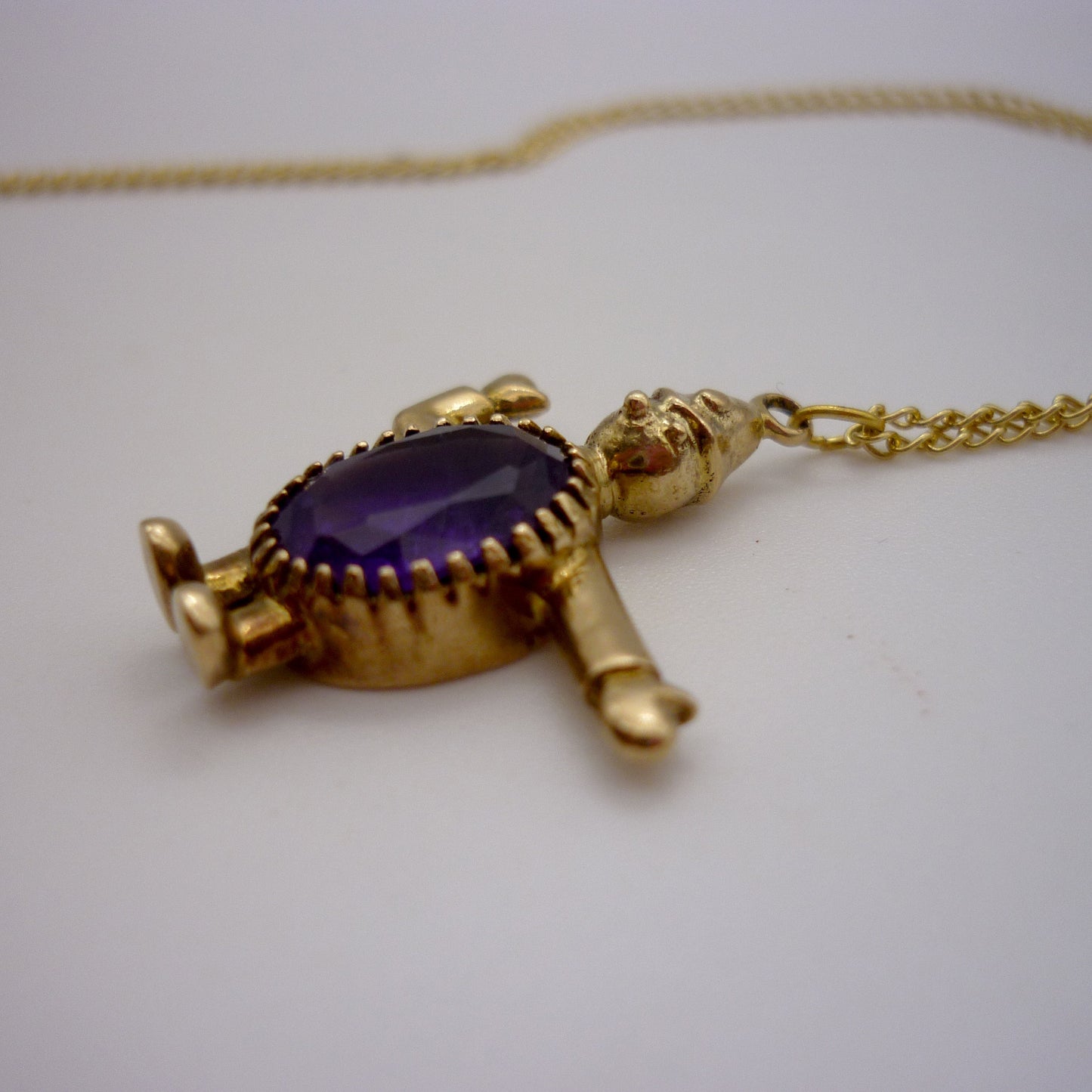 Antique 9k Gold Amethyst Policeman Charm Necklace