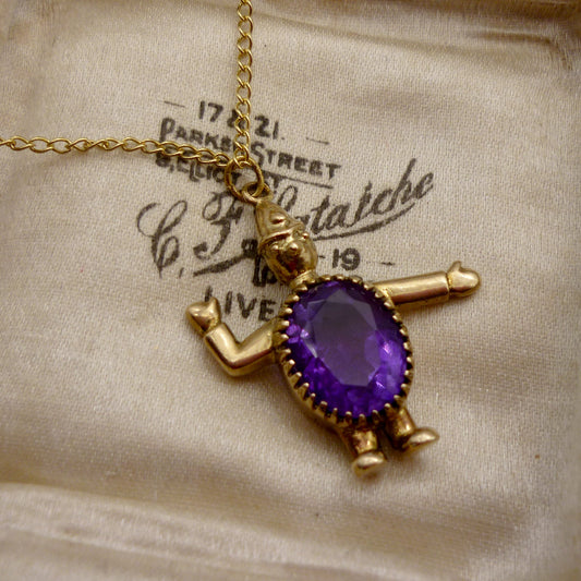 Antique 9k Gold Amethyst Policeman Charm Necklace