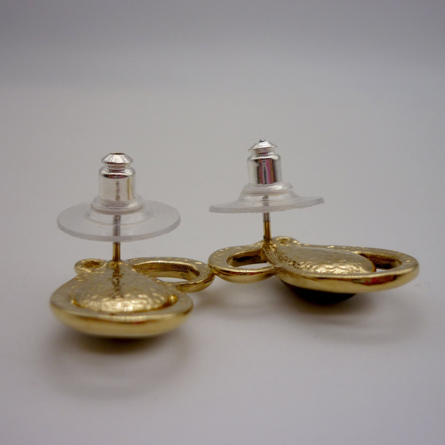 Gold Tone Vintage Costume Earrings with Iridescent Teardrop Centre