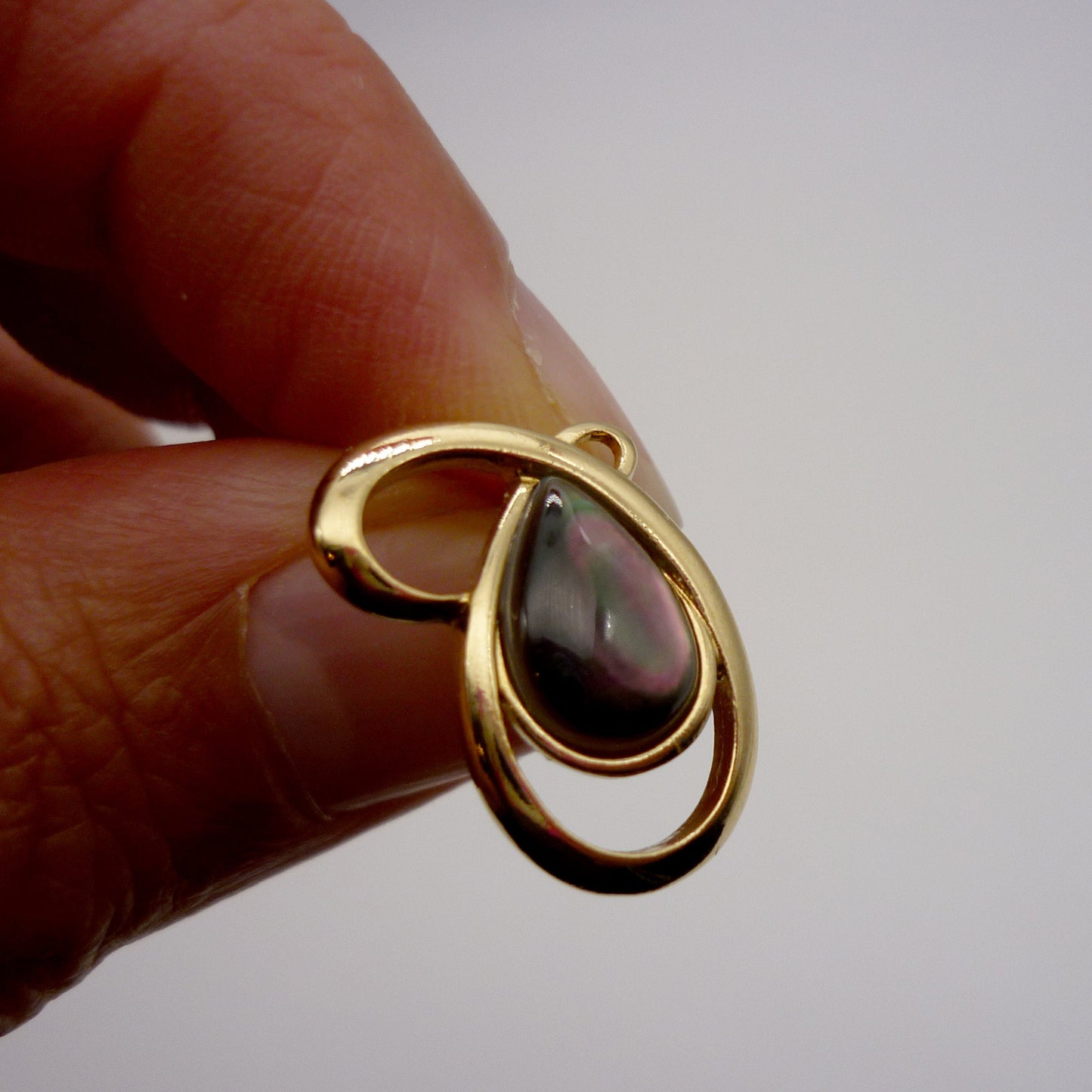 Gold Tone Vintage Costume Earrings with Iridescent Teardrop Centre