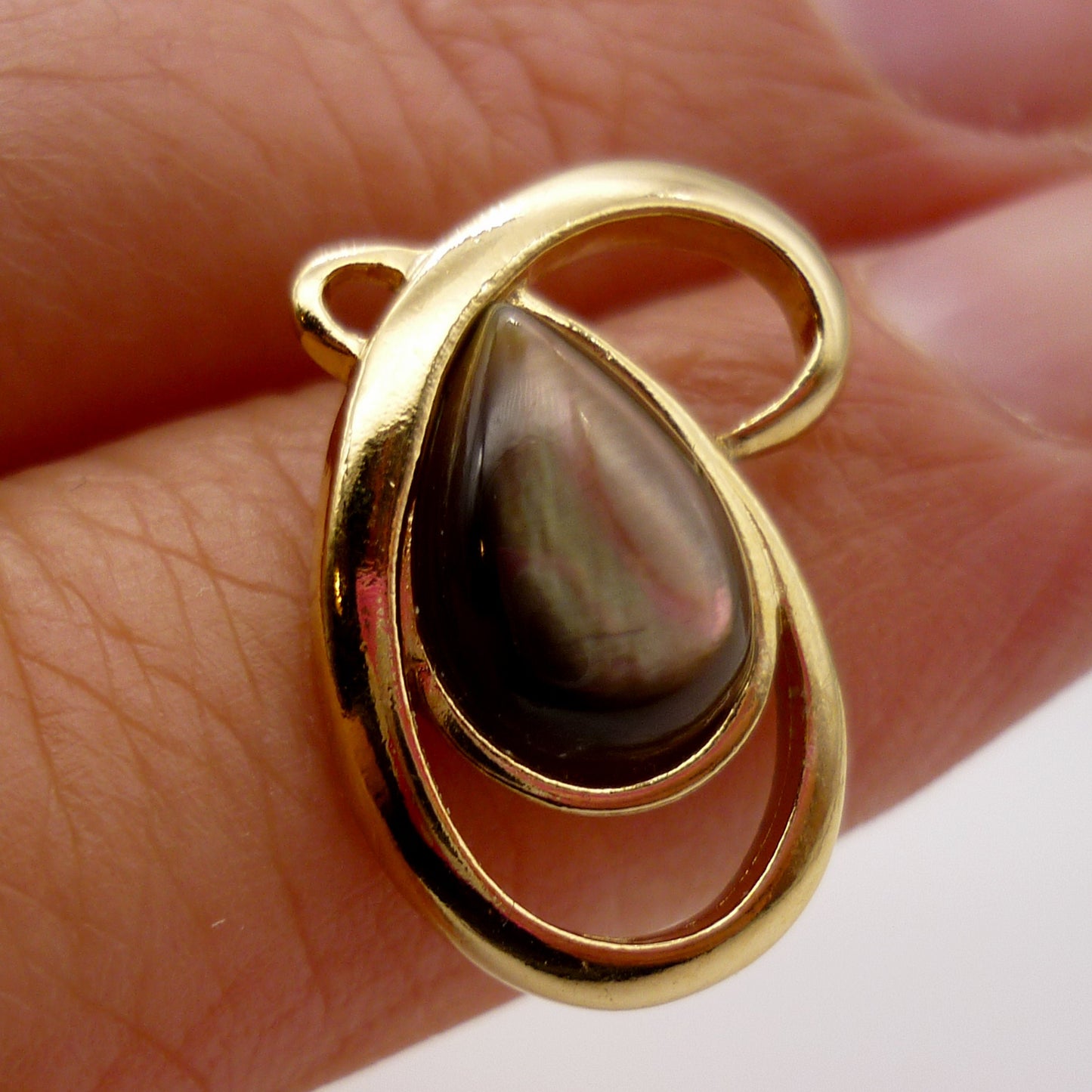 Gold Tone Vintage Costume Earrings with Iridescent Teardrop Centre