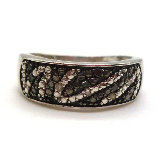 Thick Sterling Band with Black & Silver Abstract Pattern