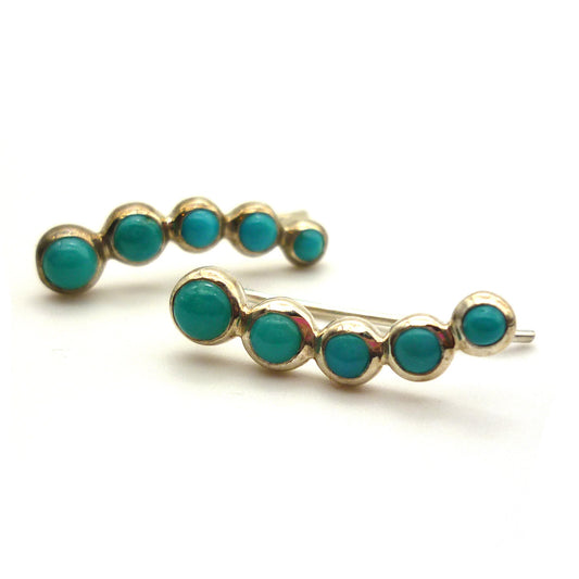 Sleeping Beauty Turquoise & Silver Ear Climbers, Platinum Overlaid Sterling 925 Drop Earrings