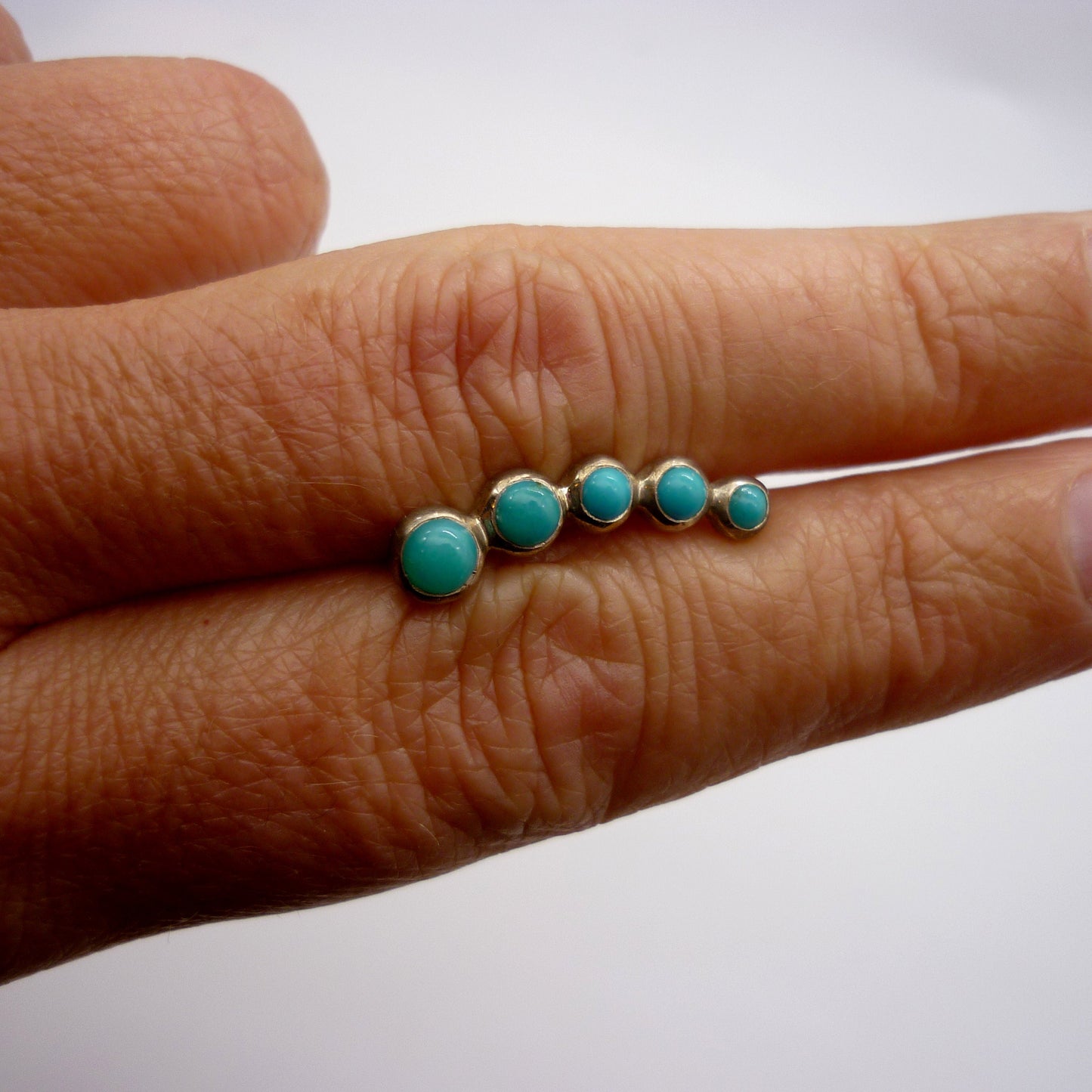 Sleeping Beauty Turquoise & Silver Ear Climbers, Platinum Overlaid Sterling 925 Drop Earrings