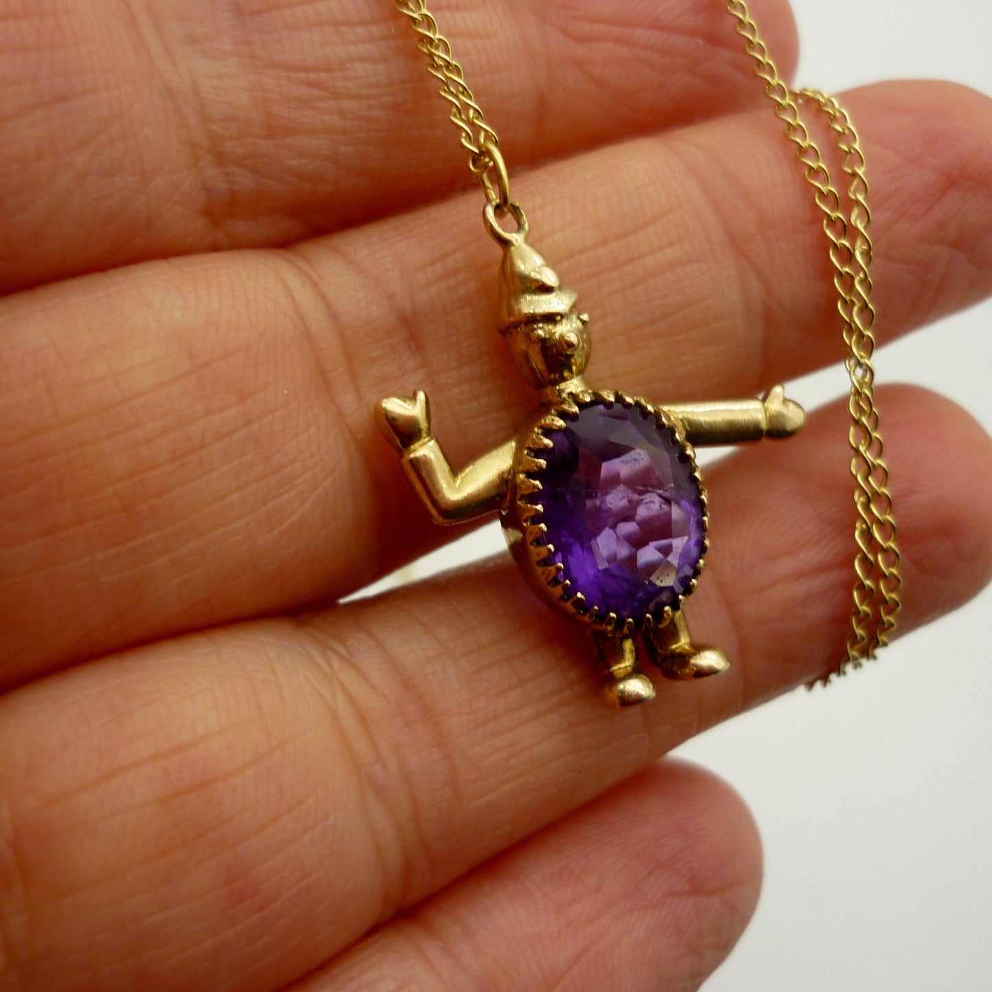 Antique 9k Gold Amethyst Policeman Charm Necklace